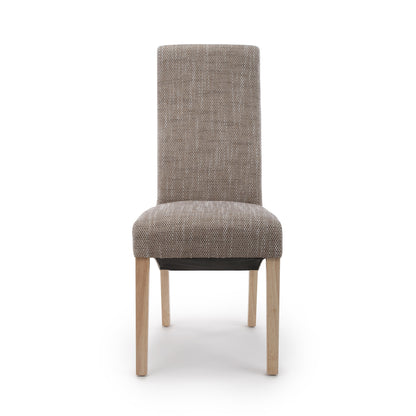Brown Tweed Fabric Dining Chair Light Wood Legs
