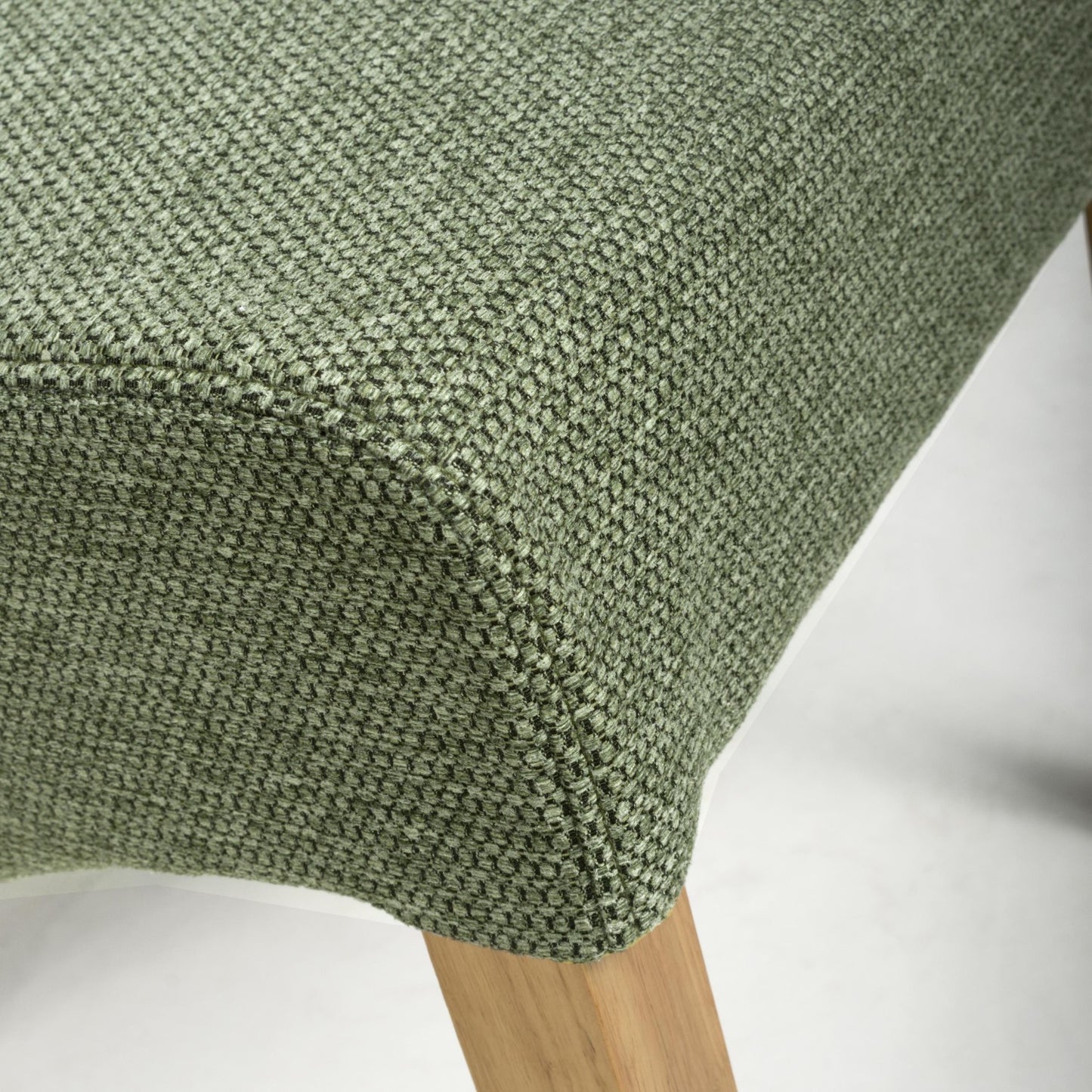 Green Fabric Weave Wave Back Dining Chair Wooden Legs