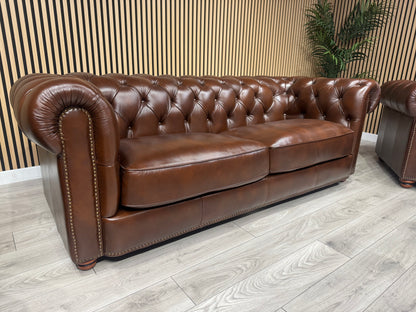 At The Helm Shackleton Style 3 Seater + 2 Armchairs Leather Chesterfield Sofa Set