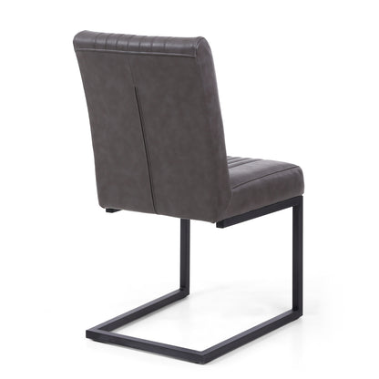 Grey Ribbed Leather Dining Chair Dark Grey Metal Legs