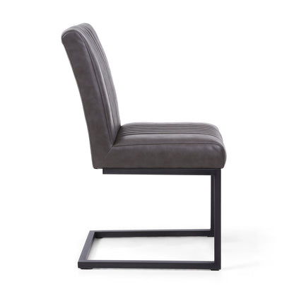 Grey Ribbed Leather Dining Chair Dark Grey Metal Legs