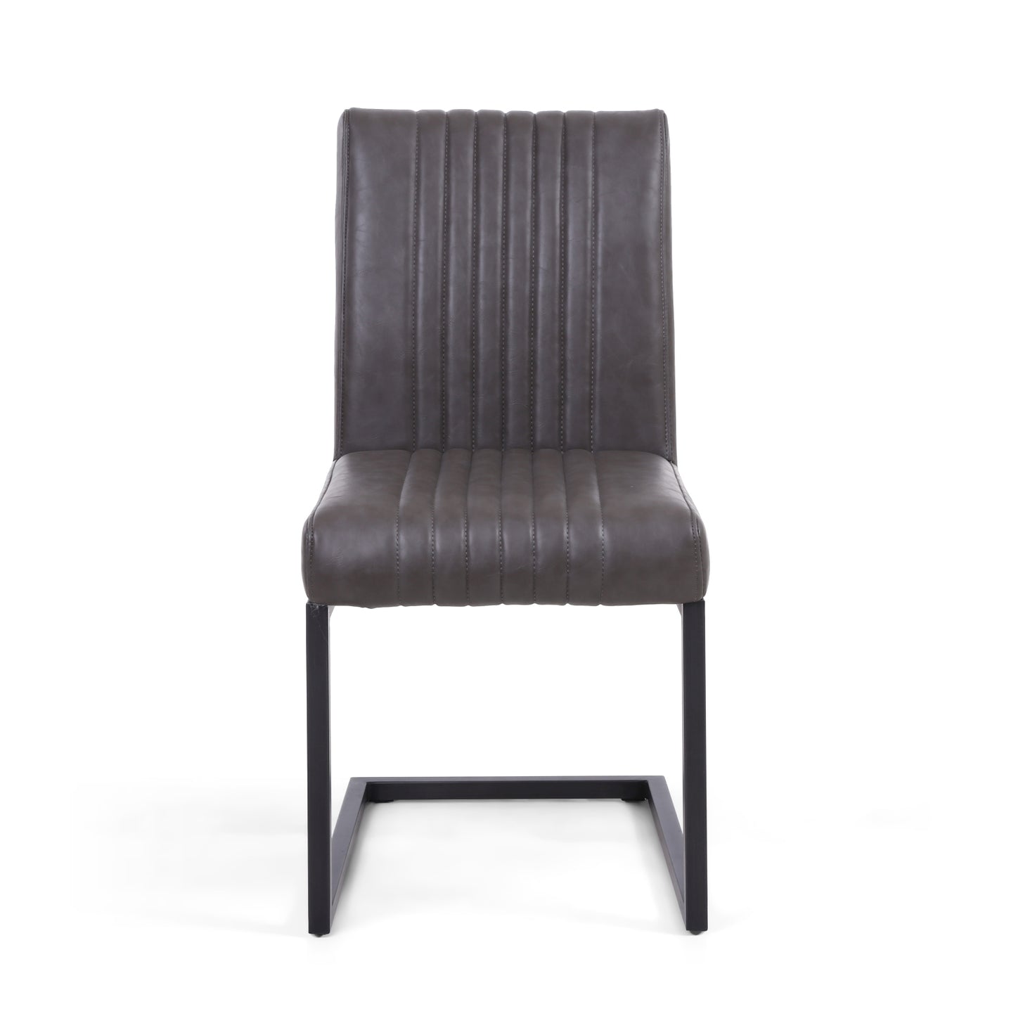Grey Ribbed Leather Dining Chair Dark Grey Metal Legs
