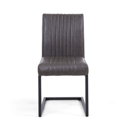 Grey Ribbed Leather Dining Chair Dark Grey Metal Legs