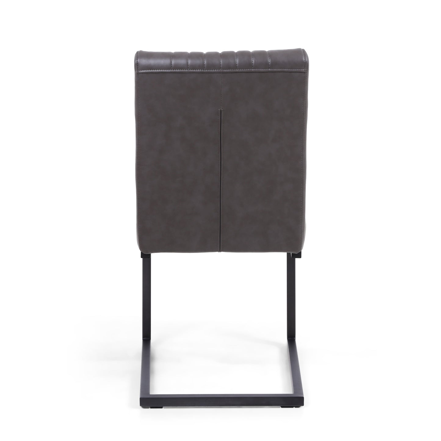 Grey Ribbed Leather Dining Chair Dark Grey Metal Legs
