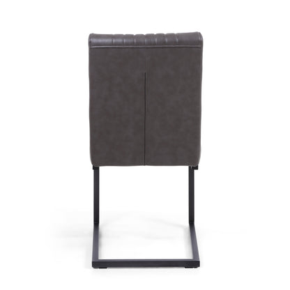 Grey Ribbed Leather Dining Chair Dark Grey Metal Legs