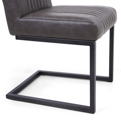 Grey Ribbed Leather Dining Chair Dark Grey Metal Legs