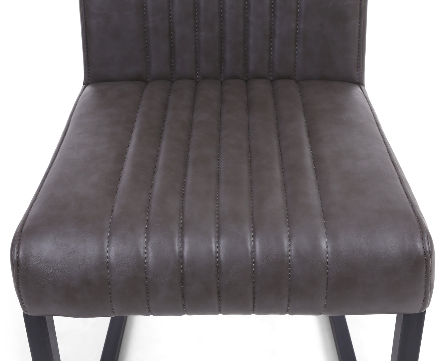 Grey Ribbed Leather Dining Chair Dark Grey Metal Legs