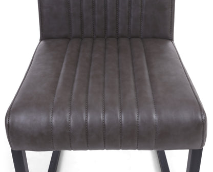 Grey Ribbed Leather Dining Chair Dark Grey Metal Legs