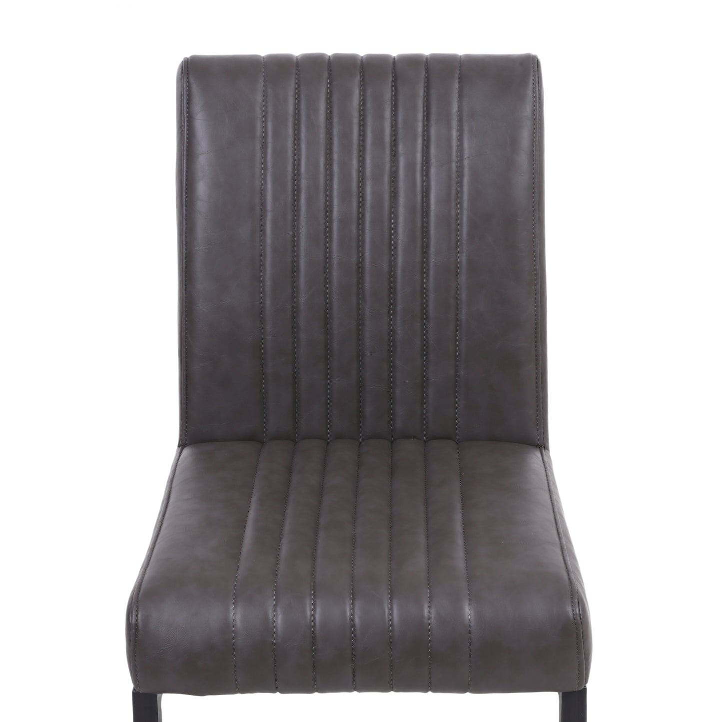 Grey Ribbed Leather Dining Chair Dark Grey Metal Legs