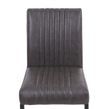 Grey Ribbed Leather Dining Chair Dark Grey Metal Legs