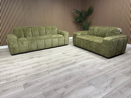 PARIS Fabric 3 Seater + 2 Seater Sofa Set, Olive - RRP £2,578