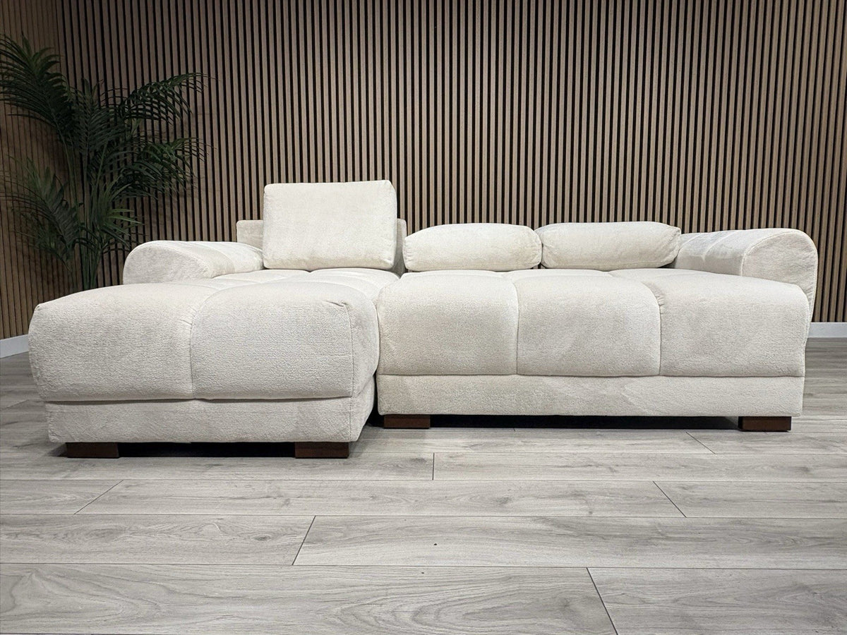 AZZURO Premium Fabric LHF Corner Chaise Sofa Bed with Storage, Cream RRP £1,799