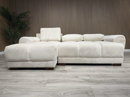 AZZURO Premium Fabric LHF Corner Chaise Sofa Bed with Storage, Cream RRP £1,799