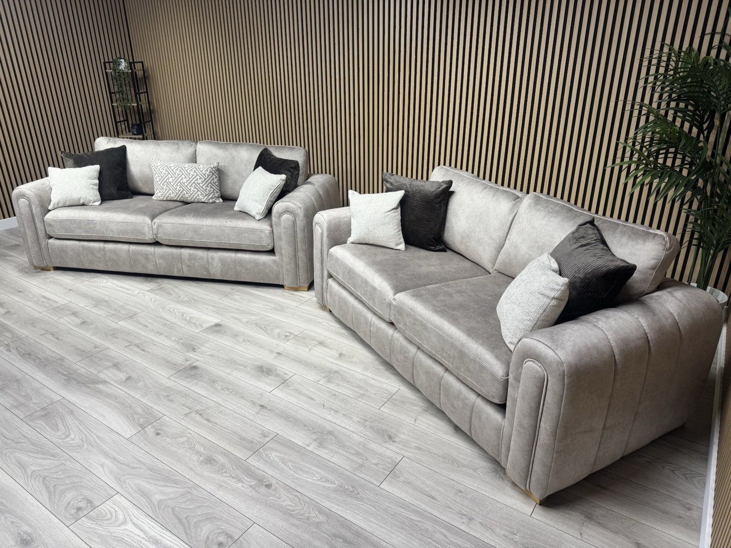 DEVINE Glamour Fabric 3 Seater + 2 Seater Sofa Set, Stone - RRP £2,598