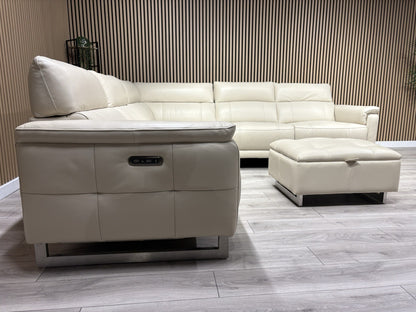Furniture Village MOET Leather 2 Corner 2 Power Recliner Sofa + Stool RRP £5,390