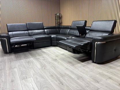 VENICE Leather 2 Corner 2 Power Recliner Sofa + Console - RRP £5,599