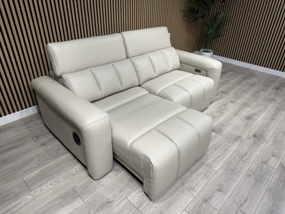 DALLAS Leather 3 Seater Double Power Chaise Sofa, Bluetooth Speakers - RRP £1999