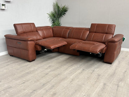 F.V Inca Leather Power Recliner Corner Sofa + Power Headrests - RRP £4095