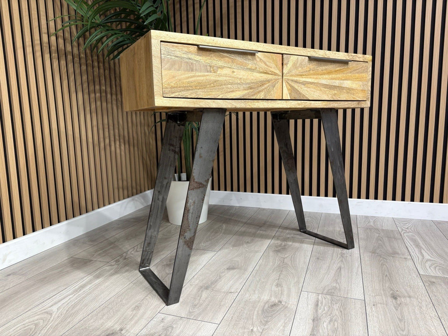 NEXT Sample - Geo Mango Wood 2 Drawer Console Table - RRP: £650