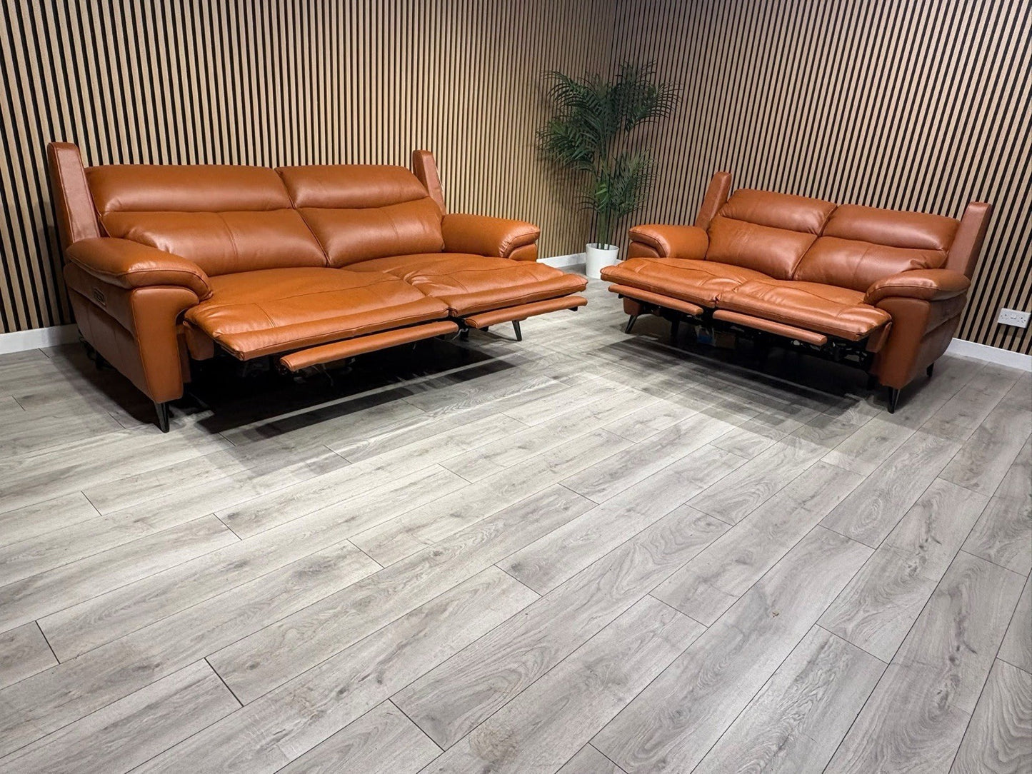 Furniture Village PANACHE Style Leather 3 + 2 Seater Power Recliner Sofa Set
