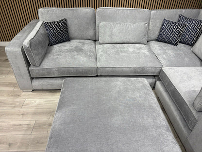 Sofology CAVALLI Style Fabric 3 Corner 1.5 Sofa + Footstool, Silver  - RRP £5398