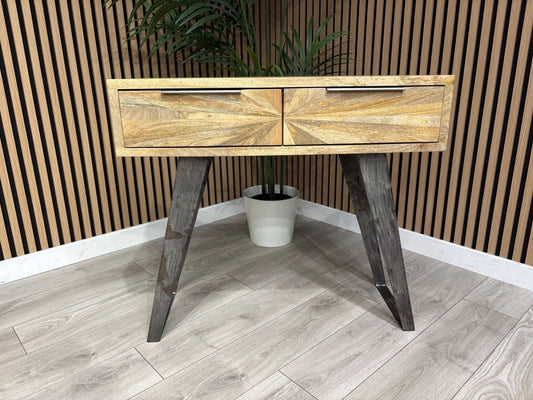 NEXT Sample - Geo Mango Wood 2 Drawer Console Table - RRP: £650