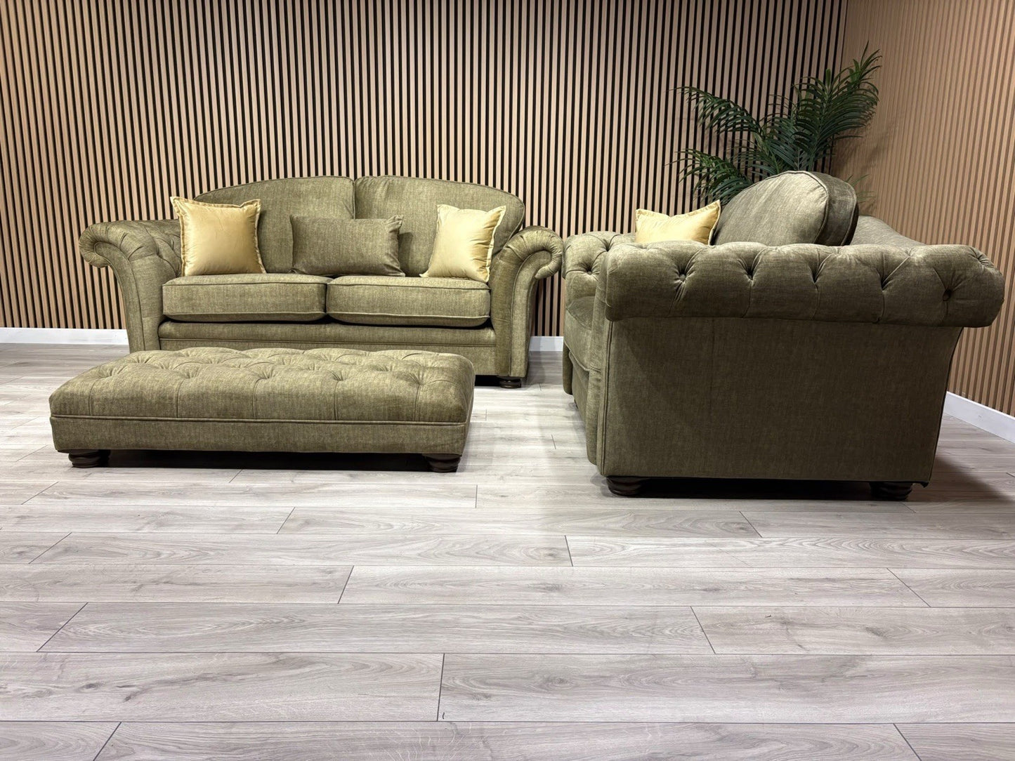 A&J Victoria Fabric 3 Seater Sofa + Love Chair + Footstool Set - RRP £4897