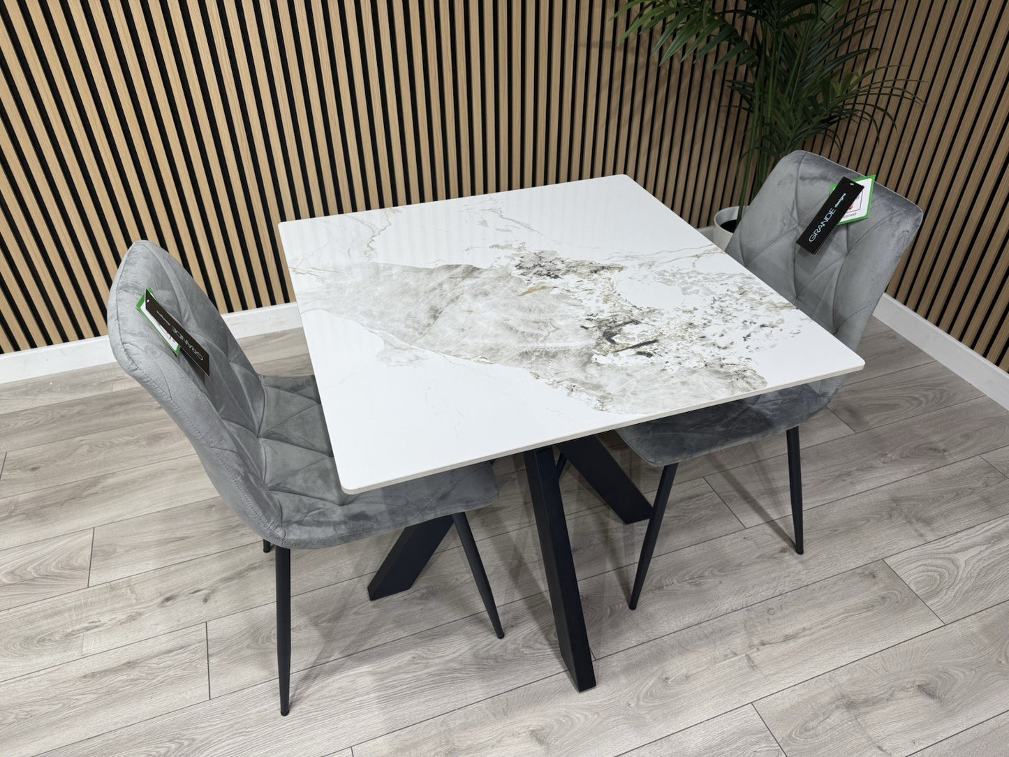 NEXT Sample - CRETE Marble Effect Square Dining Table + 2 x Chairs. RRP £1,099