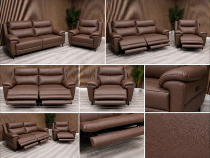 Furniture Village PANACHE Style Leather 3 Seater Sofa + Armchair, Power Recliner