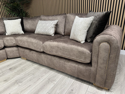 DEVINE Glamour Large Fabric 2 Corner 2 Sofa, Gemini Chocolate - RRP £2,695