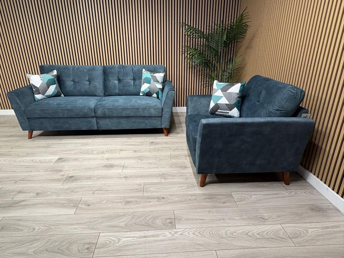 DFS - Studio Style 3 Seater Sofa + Armchair Power Set, Ocean Blue - RRP £2,448