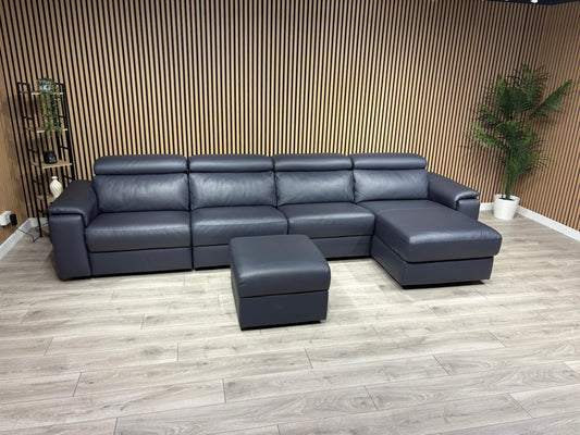 Furniture Village - Nicoletti DAVIDE Leather XL Chaise Sofa + Stool - RRP £6,040