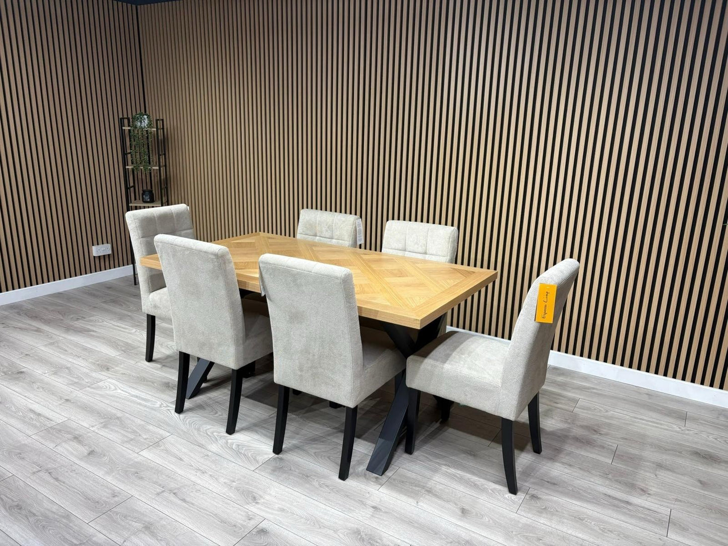 NEXT Sample - LOWRY Oak Parquet Veneer Dining Table + 6 x Chairs - RRP £2,299