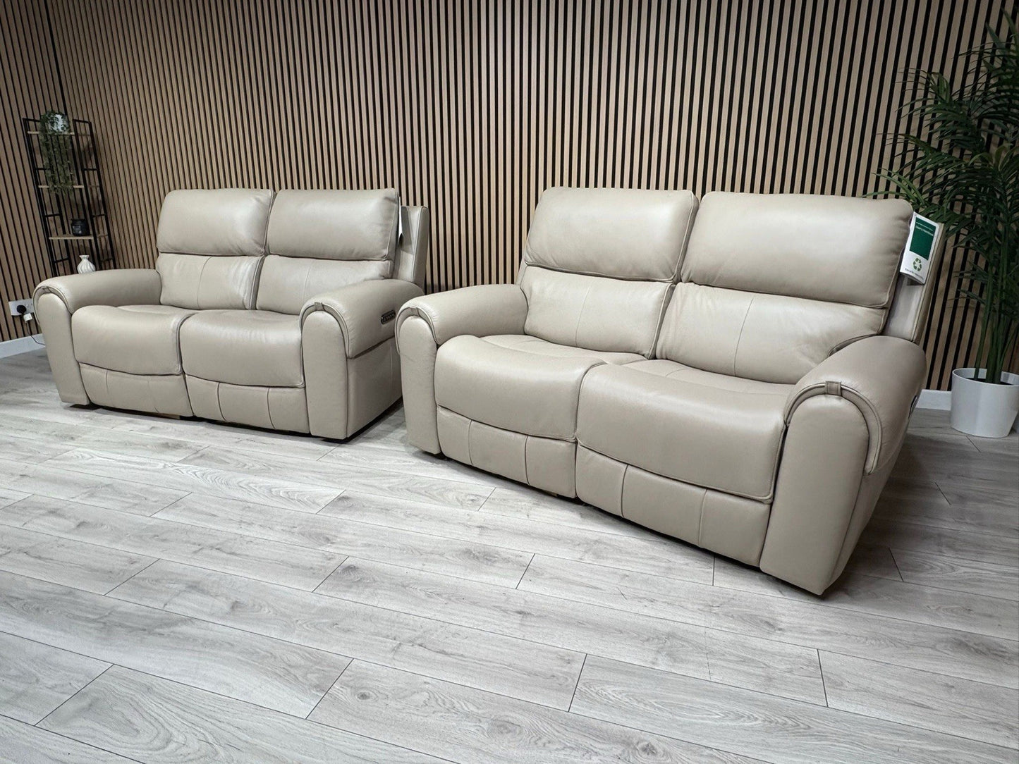 Oak FurnitureLand - EZRA Leather 2 x 2 Seater Power Recliner Sofa Set. RRP £5000
