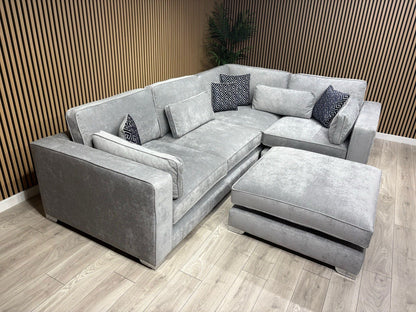 Sofology CAVALLI Style Fabric 3 Corner 1.5 Sofa + Footstool, Silver  - RRP £5398