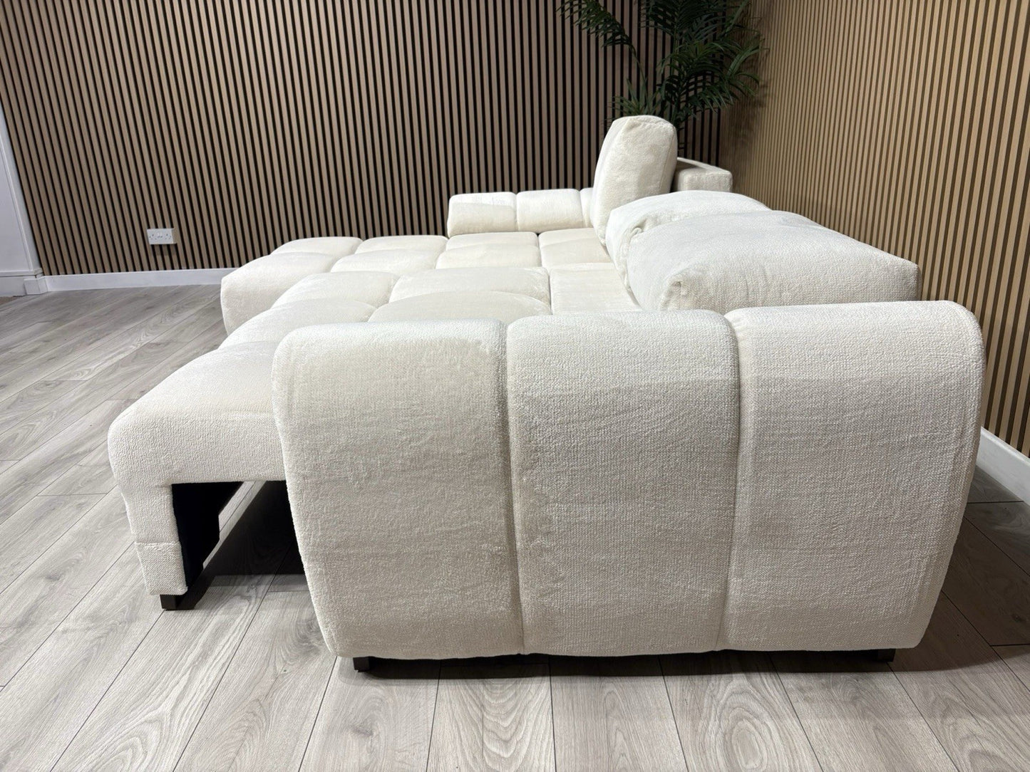 AZZURO Premium Fabric LHF Corner Chaise Sofa Bed with Storage, Cream RRP £1,799