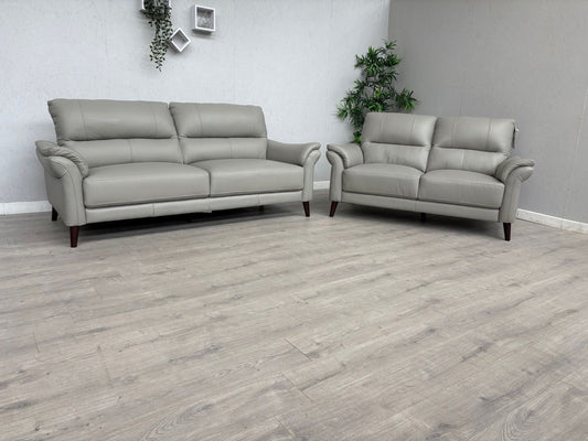 Furniture Village WINNER Leather 3 + 2 Seater Sofa Set, Light Grey - RRP £1,890