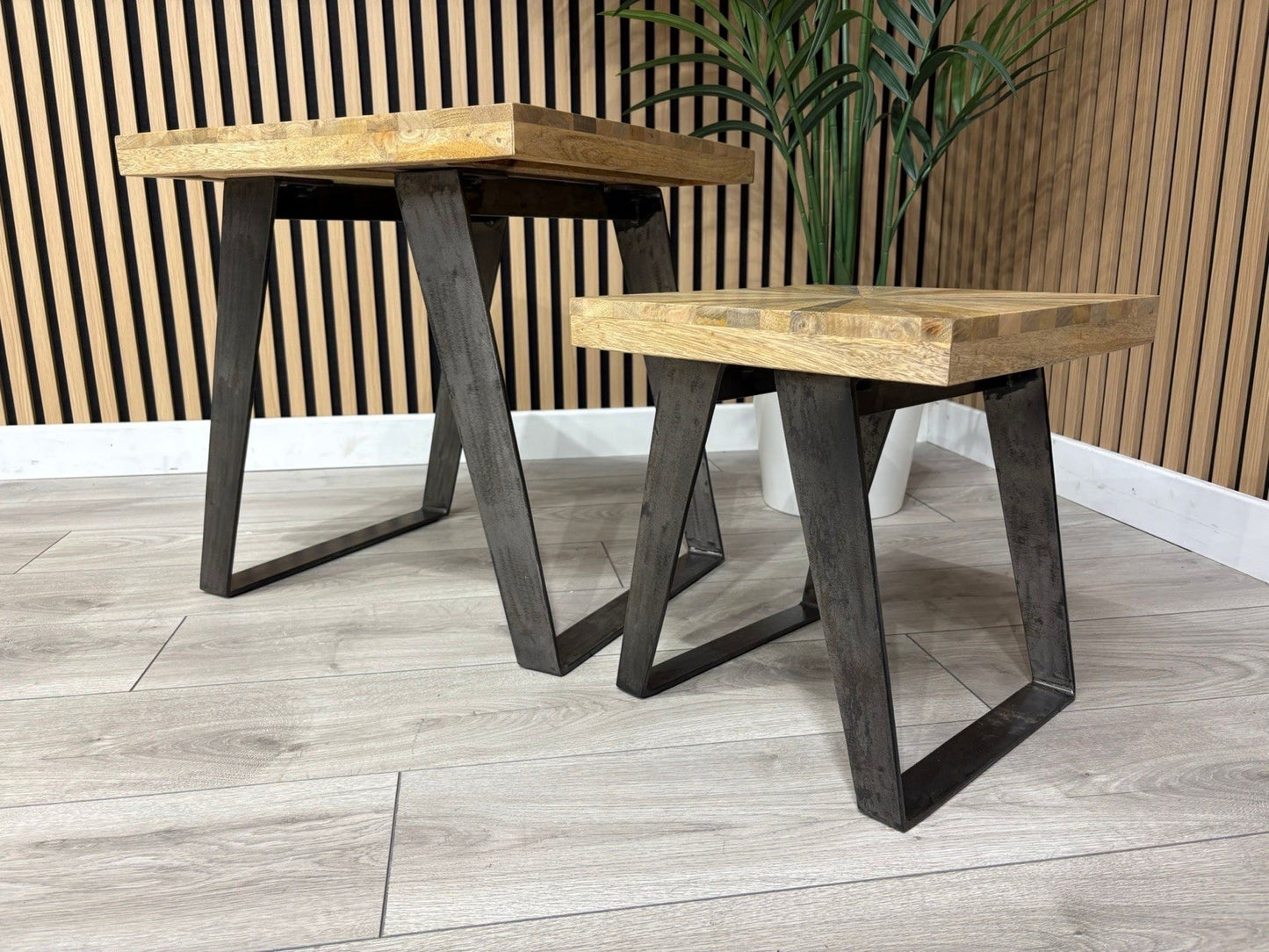 NEXT Sample - Geo Mango Wood Nest Of 2 Tables - RRP: £599