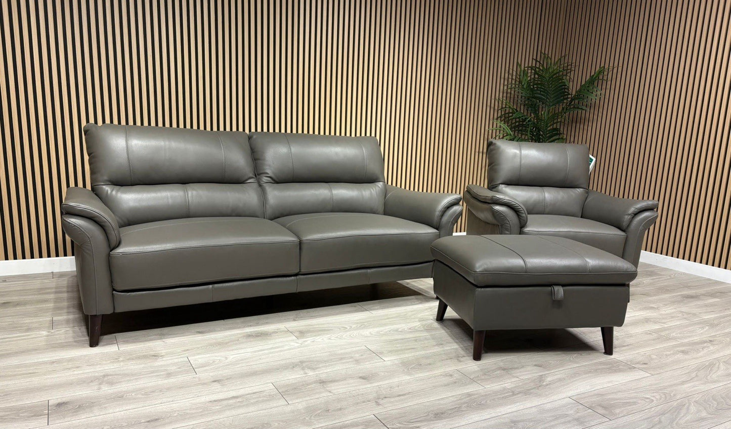 Furniture Village WINNER Leather 3 Seater Sofa, Armchair + Footstool - RRP £2335
