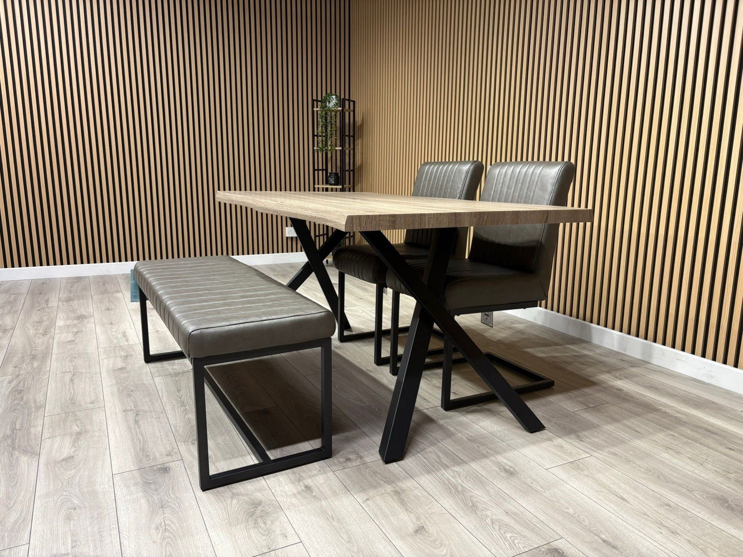 NEXT Sample - RIGA Industrial Dining Table + Bench + 2 x Chairs - RRP £1,899