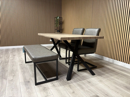 NEXT Sample - RIGA Industrial Dining Table + Bench + 2 x Chairs - RRP £1,899