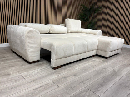 AZZURO Premium Fabric Corner Chaise Sofa Bed with Storage, Cream - RRP £1,799