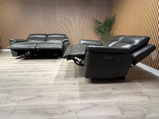 NAVONA 3 Seater + 2 Seater Leather Sofa Set, Power Recliners - RRP £3,498