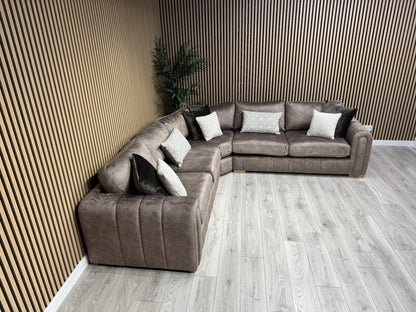 DEVINE Glamour Large Fabric 2 Corner 2 Sofa, Gemini Chocolate - RRP £2,695
