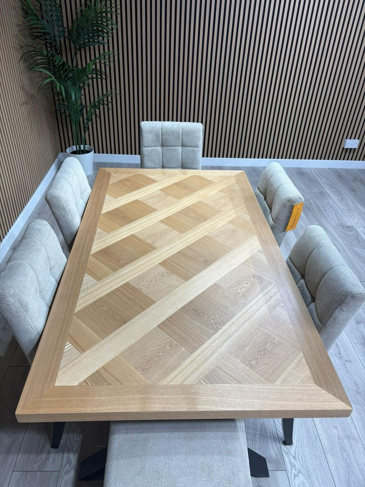 NEXT Sample - LOWRY Oak Parquet Veneer Dining Table + 6 x Chairs - RRP £2,299