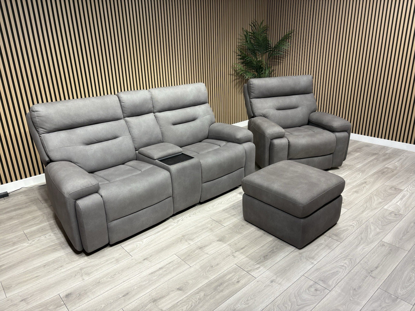 F. Village CINEMAX Fabric 2 Seater Media Sofa, Media Armchair + Stool RRP £4,385