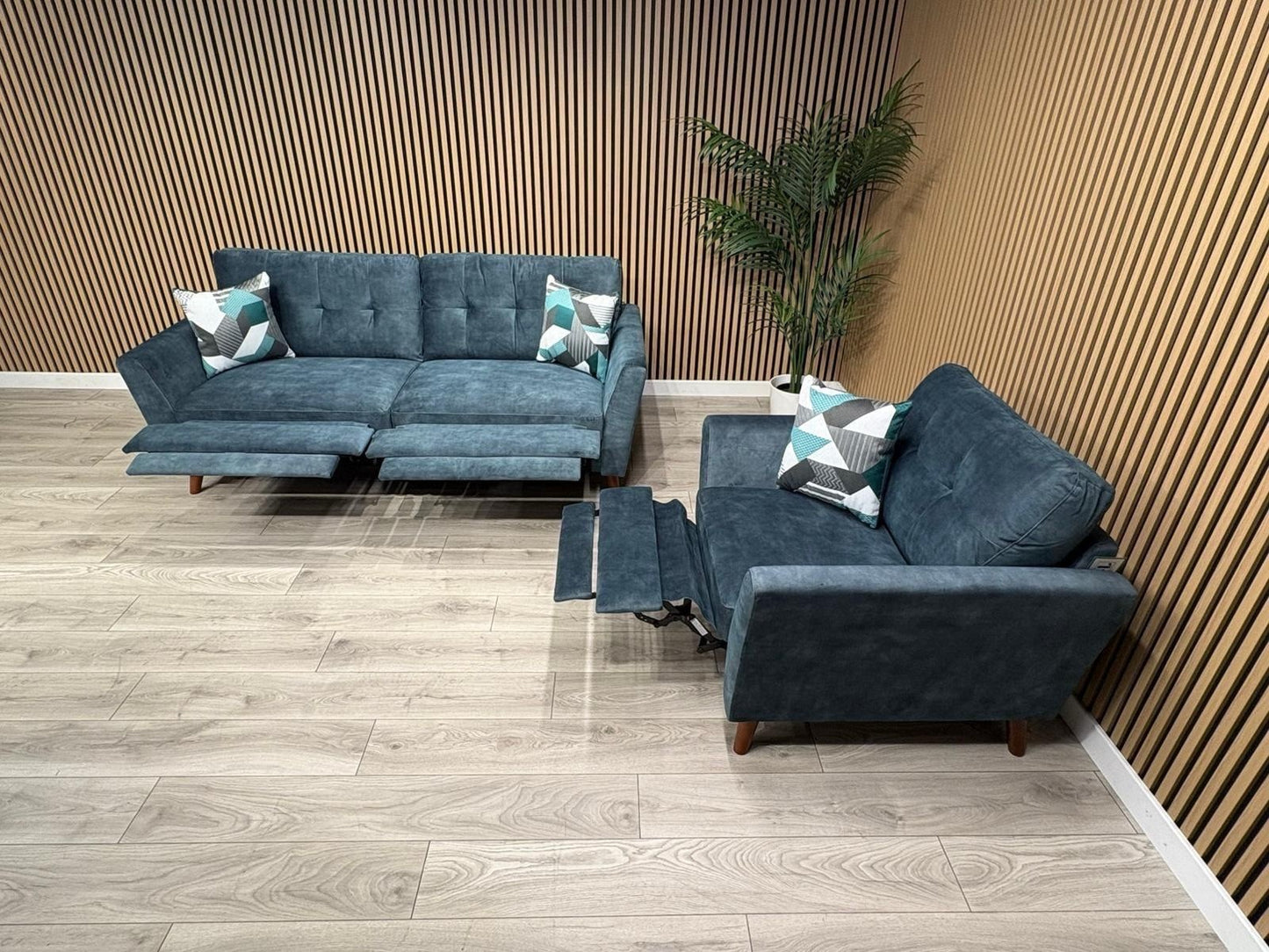 DFS - Studio Style 3 Seater Sofa + Armchair Power Set, Ocean Blue - RRP £2,448
