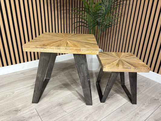 NEXT Sample - Geo Mango Wood Nest Of 2 Tables - RRP: £599