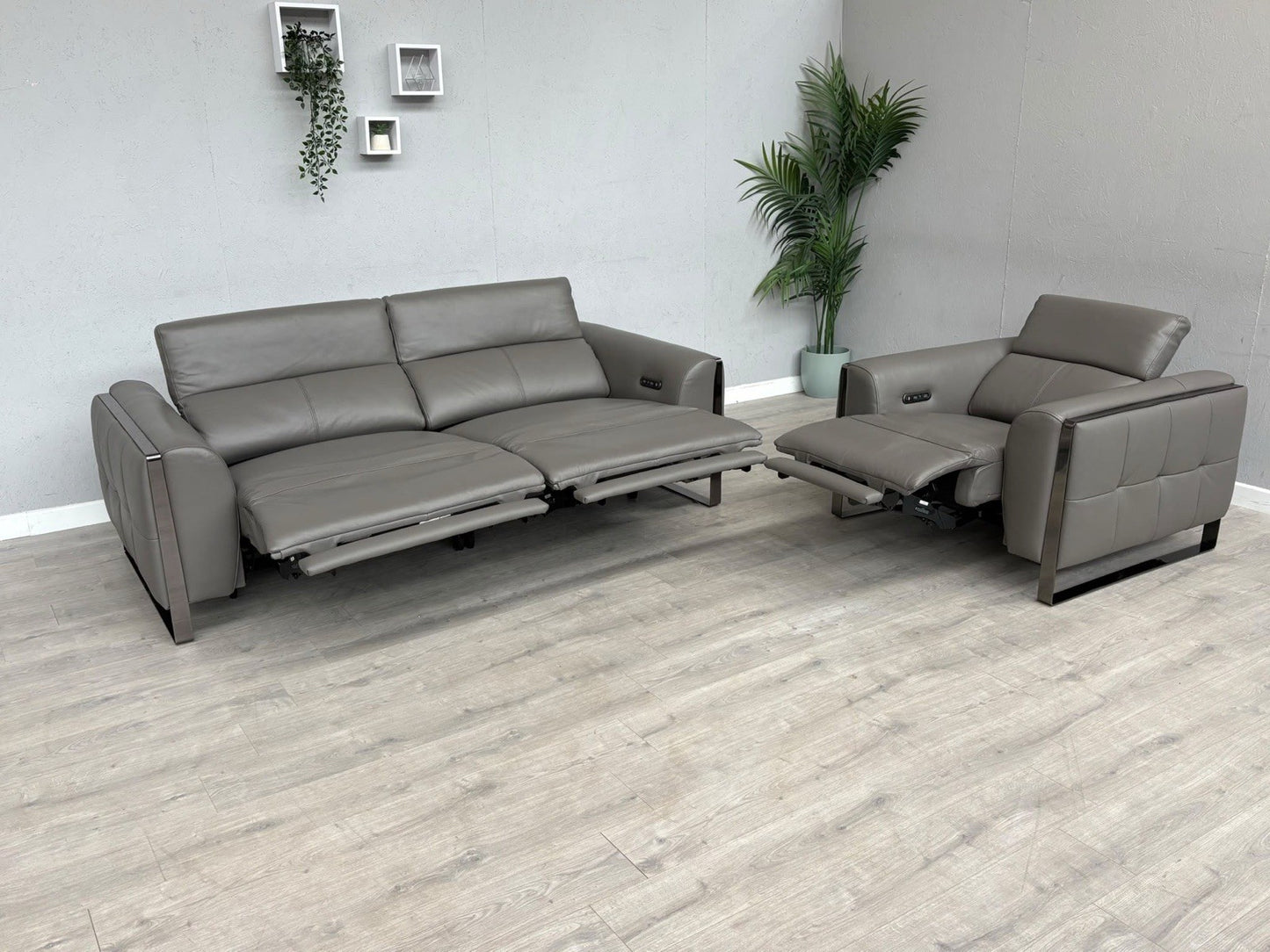 Furniture Village GISELLA Leather 3 Seater Sofa + Armchair Power Set - RRP £4390