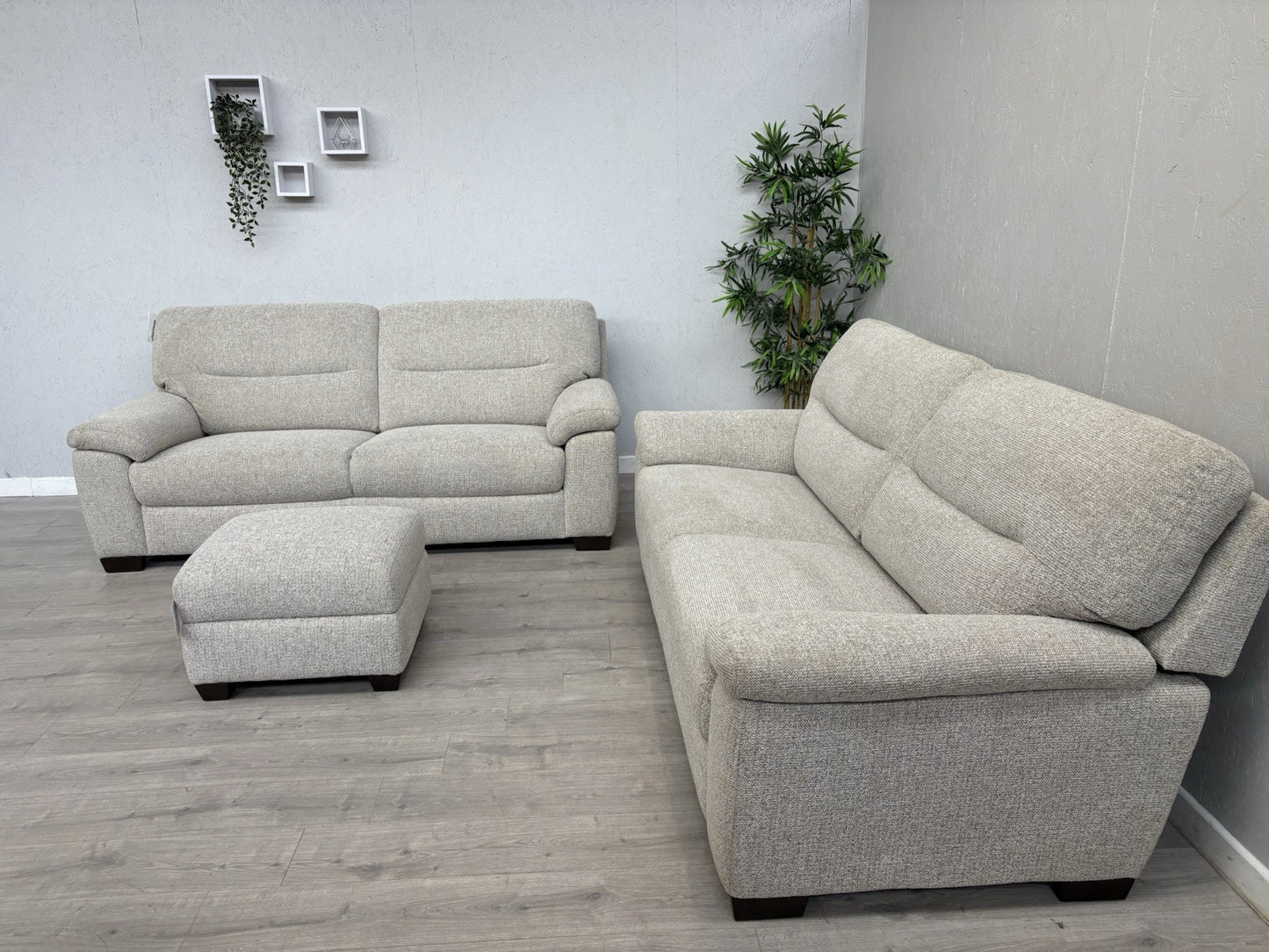 Furniture Village HETTY Fabric 2 x 3 Seater Sofa Set + Footstool- RRP £2,385